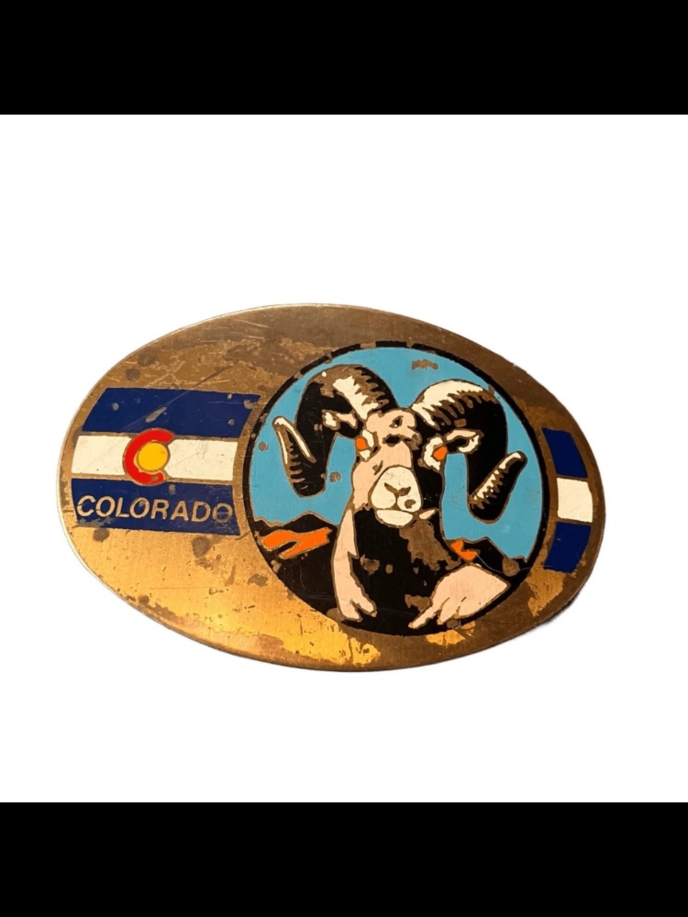 VTG Colorado Wildlife Fire Eye Ram State Flag Hand Detailed Solid Brass